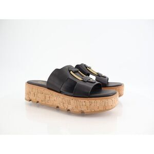 Franco Sarto Kesta Platform Sandals Slide Black Vegan Size 11 Chunky Cork Wedge